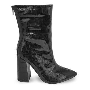 NEW Crocodile Patent Pointy Toe Chunky Heels